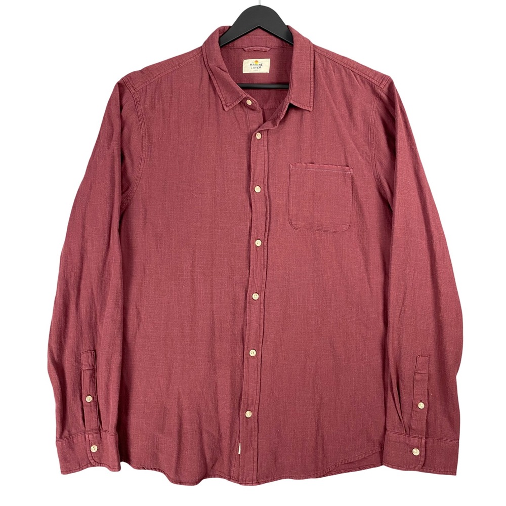 Marine Layer Button Down Shirt Stretch Selvage Mens L Red 10096